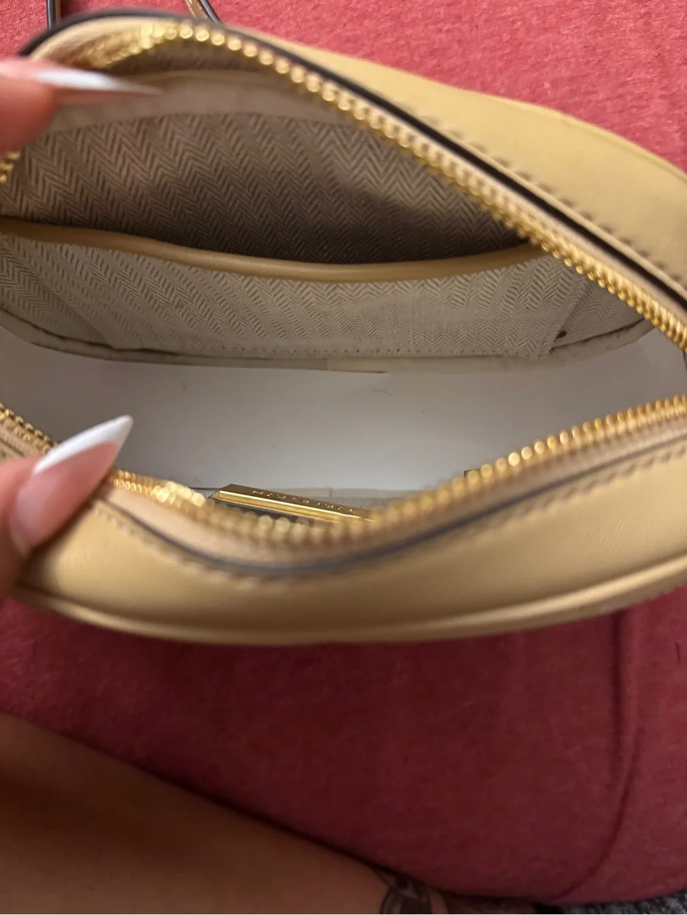 Tory Burch Beige Quilted Leather Crossbody with Gold Chain